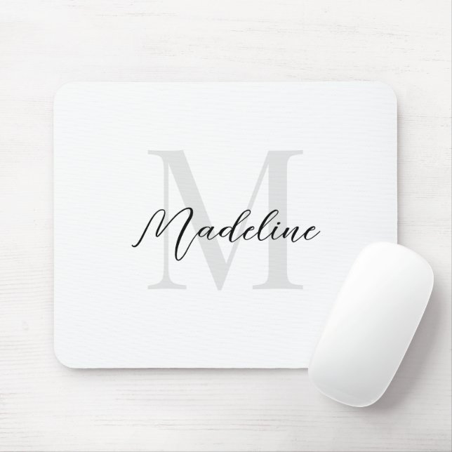 Elegantes Schlichtes White Script Monogram Mousepad (Mit Mouse)
