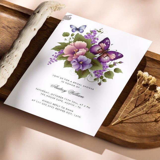 Elegantes Schmetterling und Bloom-Brautparty Einladung (Personalized Elegant Butterfly and Bloom Bridal Shower Invitation)