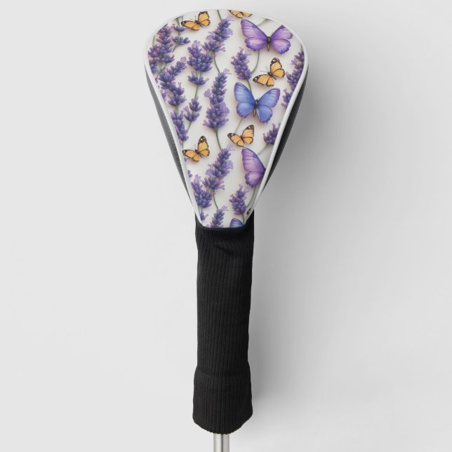 Elegantes Schmetterlingdesign und Lavenderdesign Golf Headcover (Vorderseite)