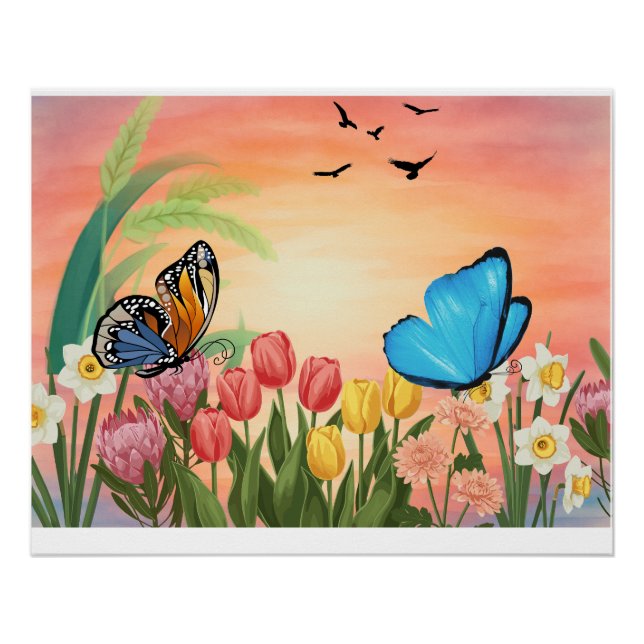 Elegantes Schmetterlings-Blumen-Ölgemälde Poster (Vorderseite)