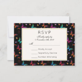 Elegantes Schmetterlingsmuster auf Black Wedding R RSVP Karte