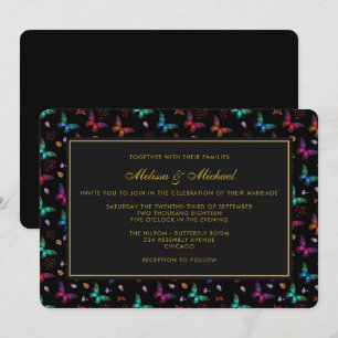 Elegantes Schmetterlingsmuster auf schwarzer Hochz Einladung