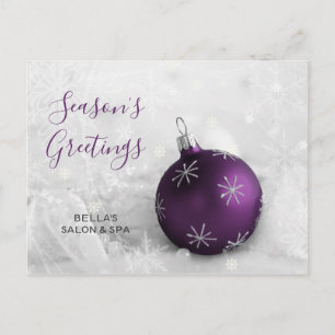 Elegantes Schnee Lila Ornament Business Feiertagspostkarte