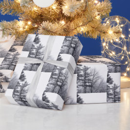 Elegantes, schneebedecktes Wintermuster im Foto Geschenkpapier