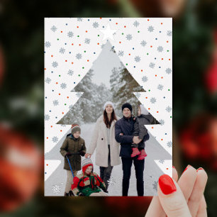 Elegantes Schneeflocken Weihnachtsbaum Foto Folien Feiertagskarte