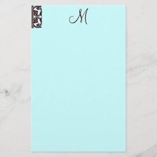 Elegantes Schokoladenbraun-Monogramm-Aquamarines G Briefpapier