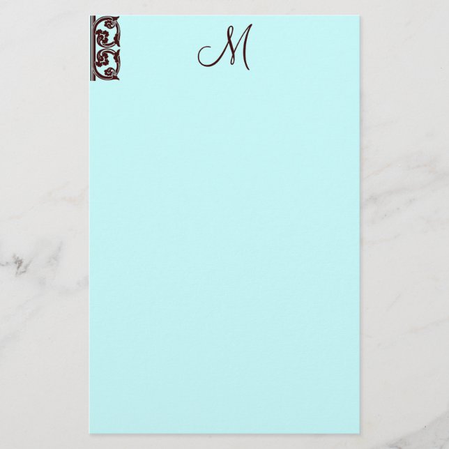Elegantes Schokoladenbraun-Monogramm-Aquamarines G Briefpapier (Vorderseite)