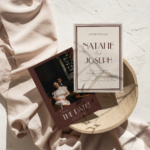 Elegantes, schokoladenbraunes, altes Geld-Foto zur Save The Date