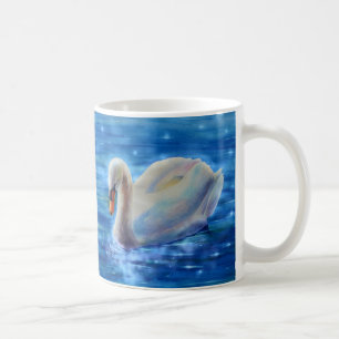 Elegantes, schönes weißes Schwan Aquarellbild Kaffeetasse