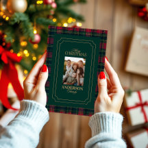 Elegantes Schottenkaro Familienfoto Weihnachten