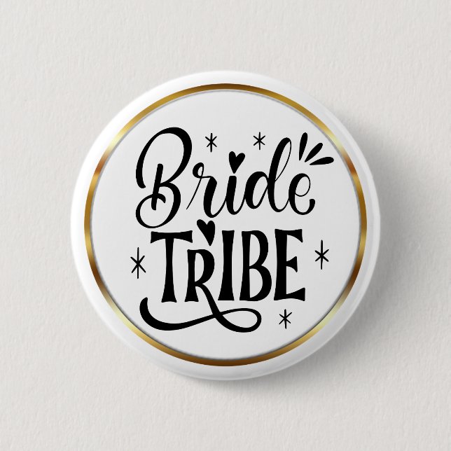 Elegantes Schrift Braut Tribe Gold Rahmen Button (Vorderseite)
