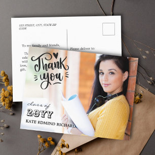 Elegantes Schrift Herz Foto Abschluss Danke Postkarte