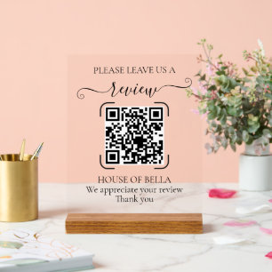 Elegantes Schrift-QR-Code-Bewertungsanfrage-Schild Acrylschild