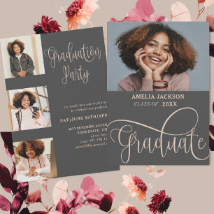 Elegantes Schrift-Roségold-Fotocollage-Absolvent Einladung