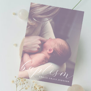 Elegantes Schriftfoto verschwommen Einfache Taufe Einladung