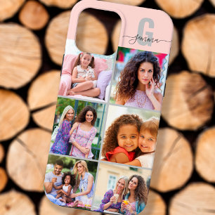 Elegantes Schriftmonogramm 6 Foto Rosa und Grau Case-Mate iPhone Hülle