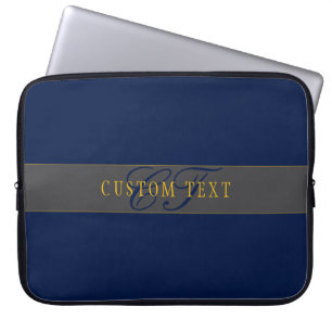 Elegantes Schriftmonogramm Dunkelnavyblau Grau & G Laptopschutzhülle