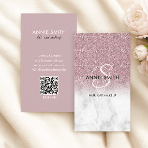 Elegantes Schriftmonogramm Marmor Roségold Glitter Visitenkarte