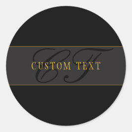 Elegantes Schriftmonogramm Schwarz & Gold Runder Aufkleber