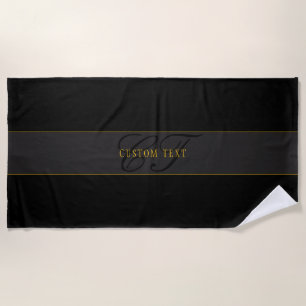 Elegantes Schriftmonogramm Schwarz & Gold Strandtuch
