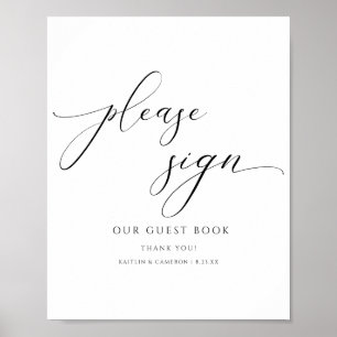 Elegantes Schriftportrait Hochzeitsgästebuch-Schil Poster