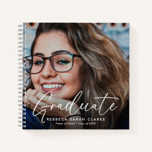 Elegantes Schriftzug-Absolventen-Foto-Andenken Notizbuch