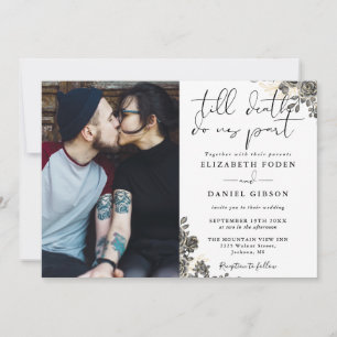 Elegantes Schriftzug Gothic Rosen Floral Foto Hoch Einladung