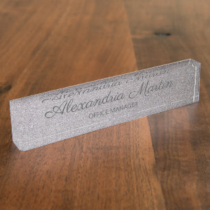 Elegantes Schriftzug Metall Silber Name und Titel Namensplakette