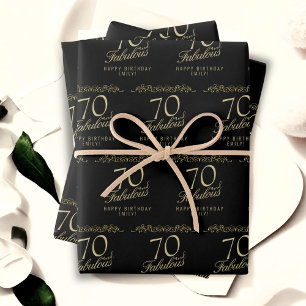 Elegantes Schwarz 70 und Fabelhaftes 70. Geburtsta Geschenkpapier Set