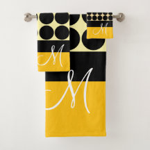 Elegantes Schwarz Beige- und gelbe Punkte Monogram