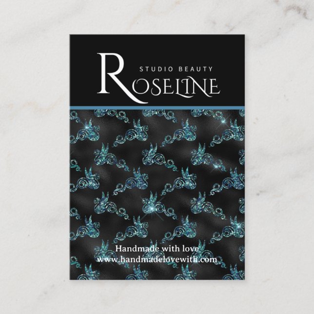 Elegantes Schwarz-Blau-geometrisches Schmuckstück Visitenkarte (Vorderseite)