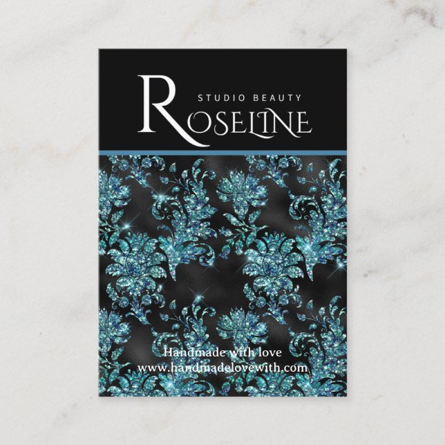 Elegantes Schwarz-Blau-geometrisches Schmuckstück Visitenkarte (Vorderseite)