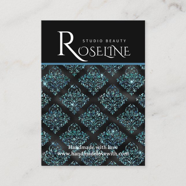 Elegantes Schwarz-Blau-geometrisches Schmuckstück Visitenkarte (Vorderseite)