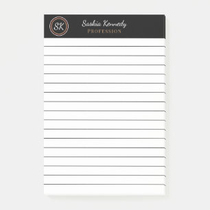 Elegantes Schwarz-Braun-Mix-Berufliches Monogramm Post-it Klebezettel