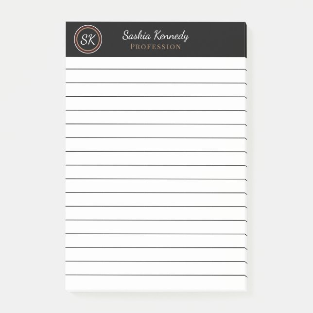 Elegantes Schwarz-Braun-Mix-Berufliches Monogramm Post-it Klebezettel (Vorderseite)