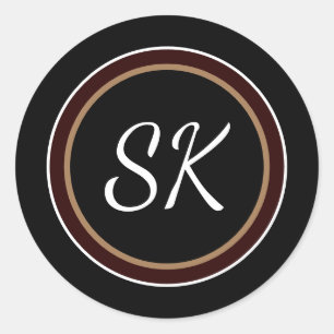 Elegantes Schwarz-Braun-Mix-Berufliches Monogramm Runder Aufkleber