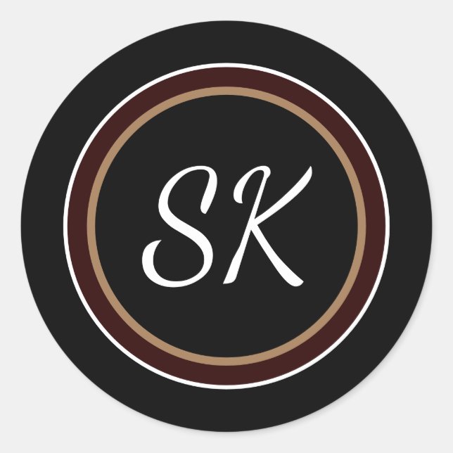 Elegantes Schwarz-Braun-Mix-Berufliches Monogramm Runder Aufkleber (Vorderseite)