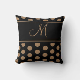 Elegantes Schwarz-Braun-Polka-Dots-Streifen Monogr Kissen