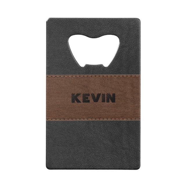 Elegantes Schwarz/Braun Vintages Leder Geldbeutel Flaschenöffner (Vorderseite)