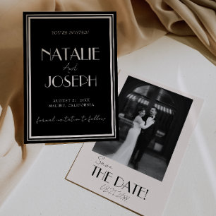 Elegantes Schwarz Elfenbein Old Money Foto Klassis Save The Date