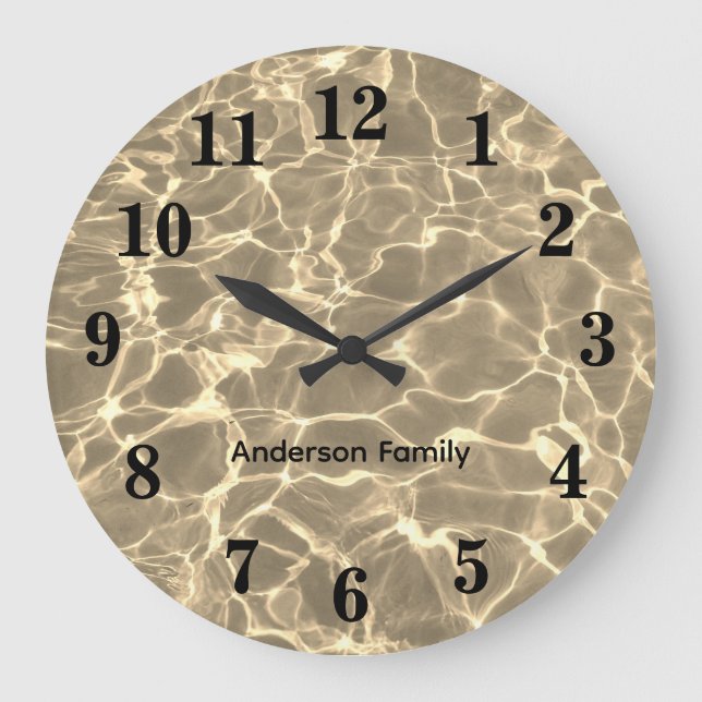 Elegantes Schwarz Fett Zahlen Ozeanisches Foto per Große Wanduhr (Vorderseite)