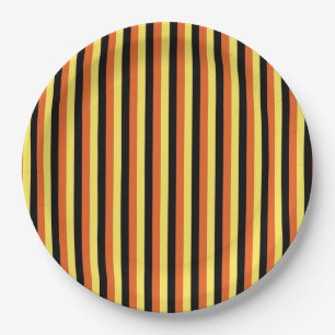 Elegantes Schwarz/Gelb gestreiftes modernes Retro Pappteller