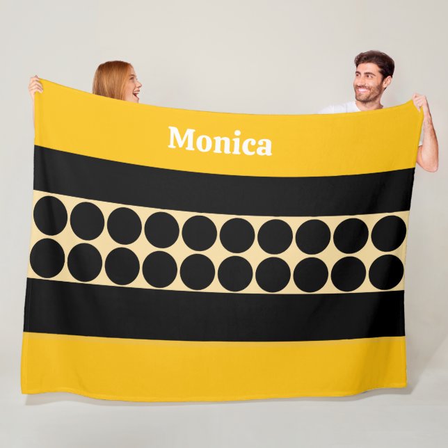 Elegantes Schwarz   &  GelbPunkte Monogramm Name Fleecedecke (Beispiel)