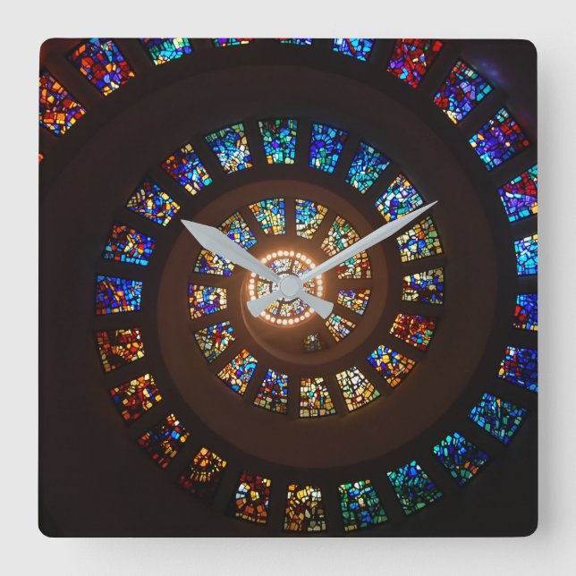 Elegantes schwarz gestanztes Glass Swirl Muster Quadratische Wanduhr (Vorderseite)