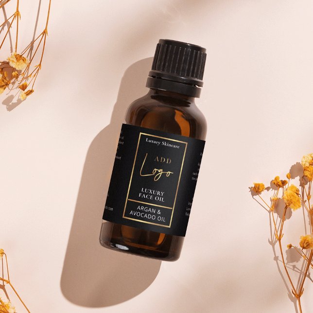 Elegantes Schwarz & Gold 1 OZ Tropfer Flaschenetik Adressaufkleber (Black and gold logo small cosmetic bottle wrapper label - can be used for 1 OZ bottles *verify size*)
