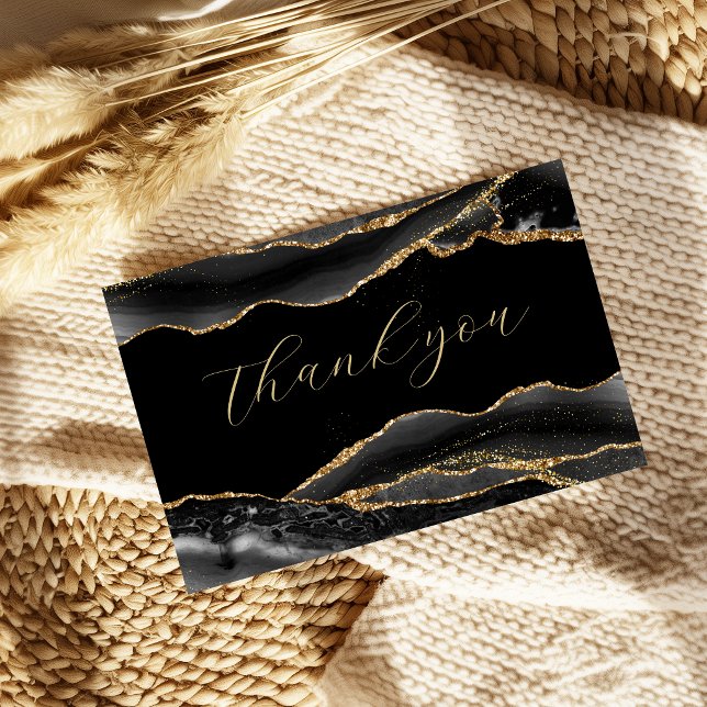 Elegantes Schwarz & Gold Abschluss Danke (elegant black and gold agate thank you card)
