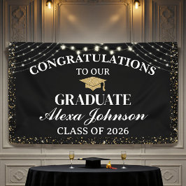 Elegantes Schwarz & Gold Abschlussjahrgang 2026 Banner
