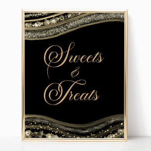 Elegantes Schwarz-Gold-Achat-Süßigkeiten-Schild Poster