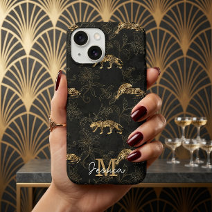 Elegantes Schwarz-Gold-Art-Deco-Leoparden-Motiv iPhone 16 Hülle