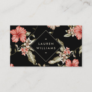 Elegantes Schwarz-Gold-Blumenmuster Visitenkarte
